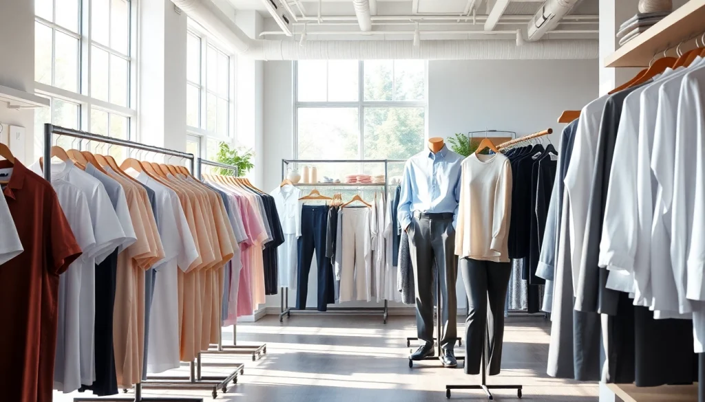 Browse stylish casual wear at https://www.clothingcasual.com, featuring organized racks of vibrant clothing.