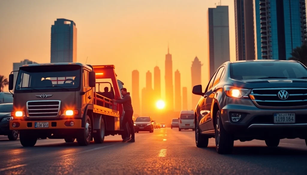 Assist with car recovery in Dubai at https://trtrecoveryuae.com, featuring a friendly operator and tow truck.
