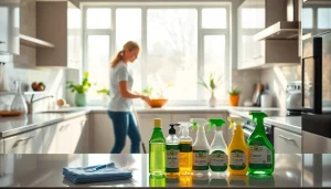 Efficient kitchen deep cleaning Dubai showing a professional cleaner in action, achieving a spotless kitchen.