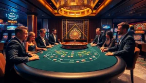KJC AC casino scene featuring a thrilling blackjack game, luxury decor, and action-packed roulette.