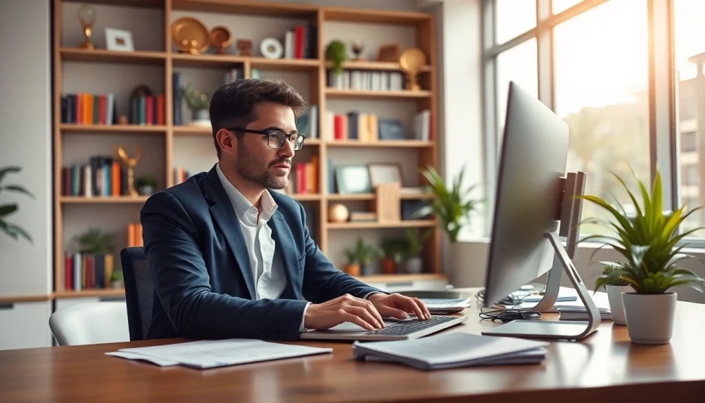 Capture a dedicated journalist working at regionalmedianews.com in a vibrant, modern newsroom.