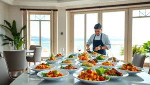 Experience private chef Sint Maarten preparing delicious gourmet meals in a tropical villa setting.