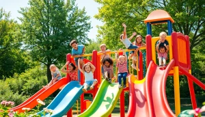 Children enjoying Jungle Gyms at a sunny park, engaging in play and laughter.