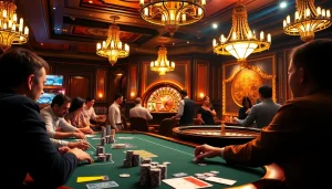 Experience the vibrant thrill of gambling at okfun.com with players engaged in high-stakes poker.