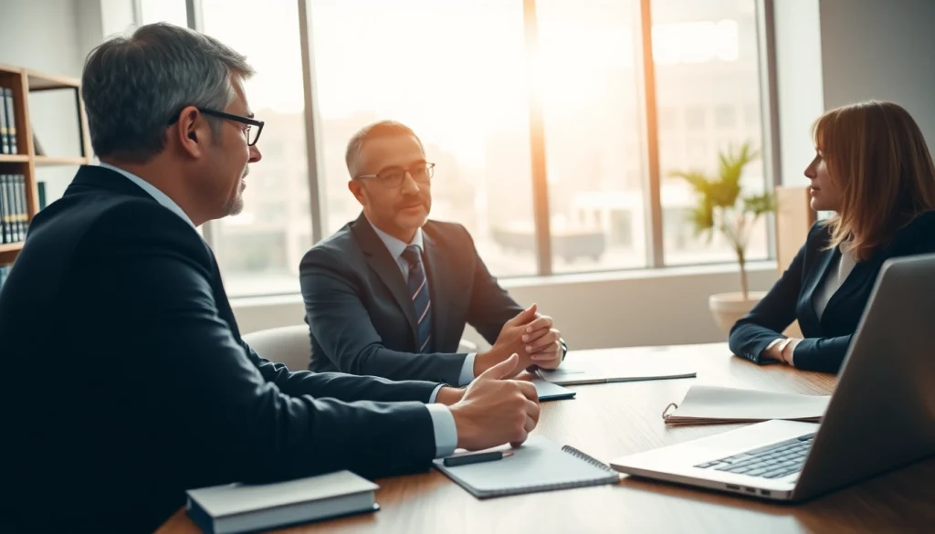 Engaging scene of attorneys at https://www.wcfjustice.com consulting a client in a professional office.