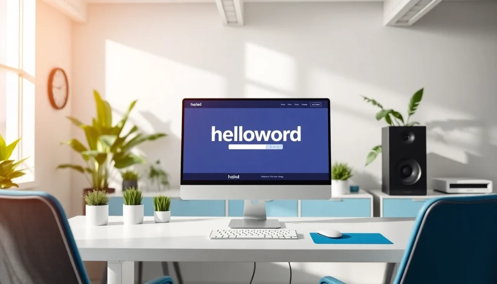 Engaging workspace showcasing 'helloworld官网' on the monitor for efficient productivity.