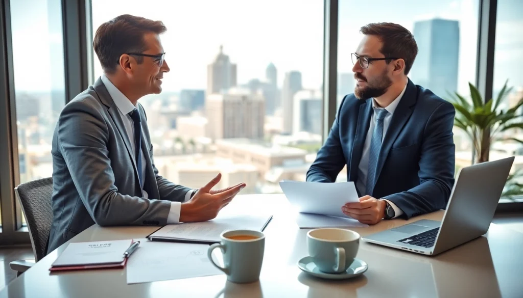 Discussing retirement planning for business owners San Antonio in a modern office setting.