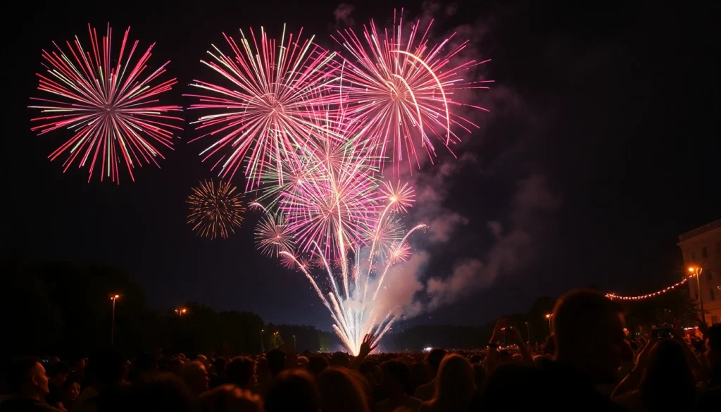 Experience spectacular celebrations with vibrant fireworks at https://5starfireworks.co.uk, showcasing a lively audience.