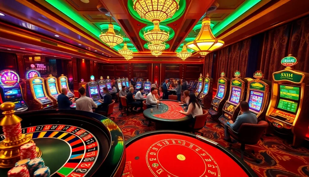 Experience the thrill of Nhà cái XX88 as players enjoy a high-stakes poker game amidst vibrant casino lights.