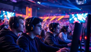 Menampilkan gamer terampil dalam kompetisi hakim4d game yang penuh semangat dan energi.