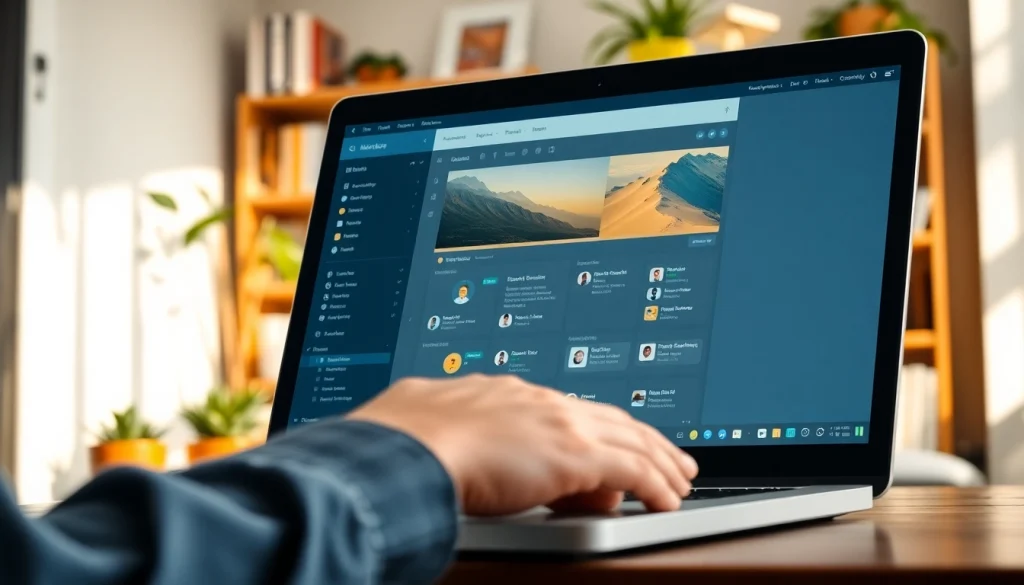 Engage with 向日葵下载 interface displayed on a laptop in a cozy home office.