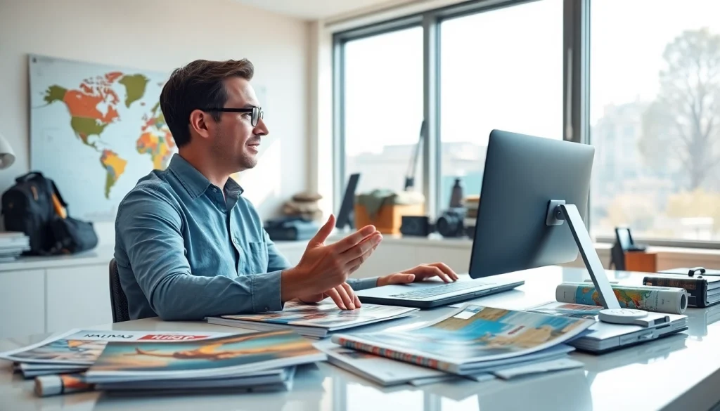 Engage with travel inspiration at https://travelvixta.com in a vibrant office setting.