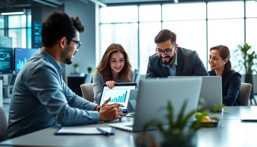 Collaborative team discussing Managed Services in a modern office environment.