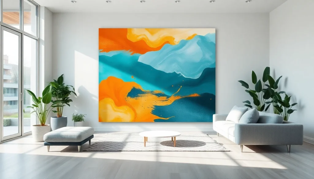 Enhance your space with striking canvas wall art displaying a vibrant abstract landscape.