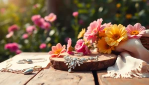 Showcasing elegant jewelry on a wooden table at https://www.lyliarose.com with warm natural lighting.