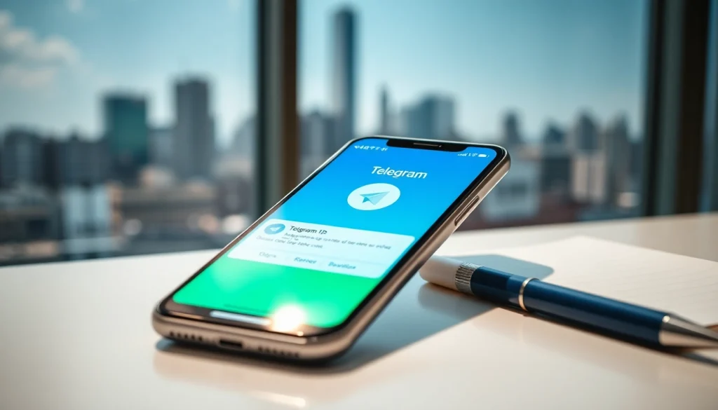 Download the Telegram app, featuring a smartphone screen with a vibrant interface showcasing 电报下载, enhancing user connectivity.