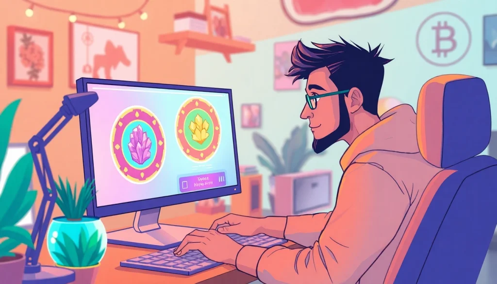 Solana Token Creator designing a vibrant token on a digital interface in a creative workspace.