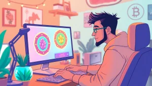 Solana Token Creator designing a vibrant token on a digital interface in a creative workspace.