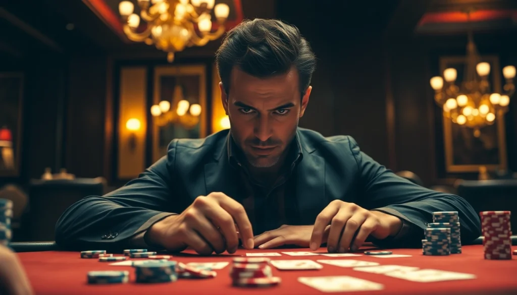 komengtoto pemain judi yang strategis di meja poker dengan kartu dan chip