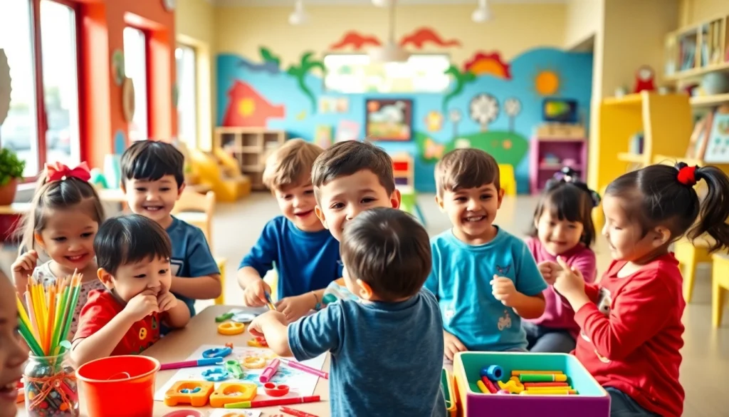 Children engaged in playful activities at https://juniorsjunction.com daycare center.