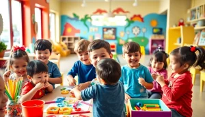 Children engaged in playful activities at https://juniorsjunction.com daycare center.
