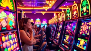 Menangkan permainan di jewel4d dengan slot machine menyala dan pengunjung bersemangat.