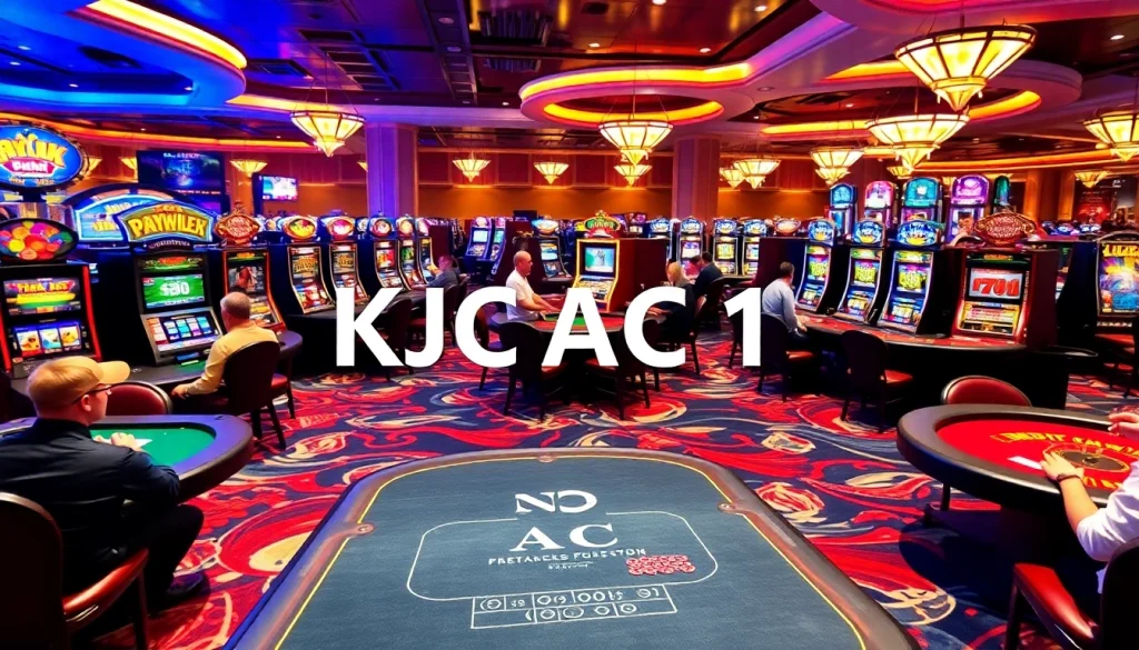 KJC AC 1 themed casino floor with poker, blackjack tables, and slot machines.