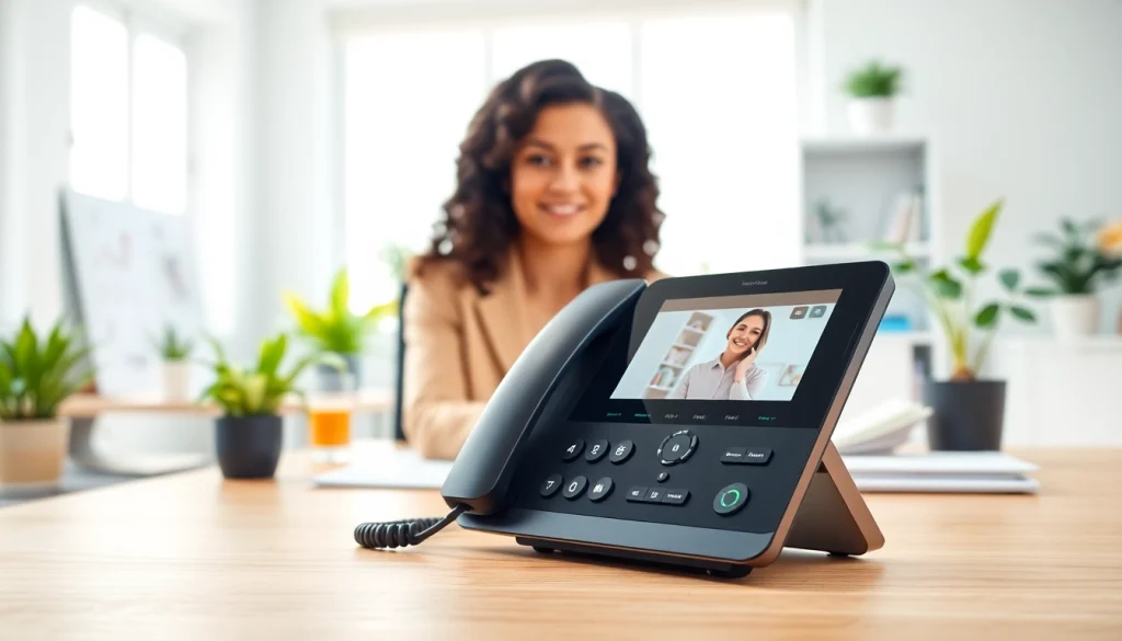 Engaged user utilizing VoIP technology in a modern home office setup.