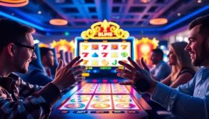 Engaged players enjoying games at https://152.42.170.247, surrounded by bright lights and digital excitement.