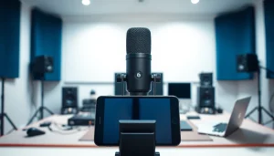 MV88 microphone displayed in a modern home studio setting for audio recording.