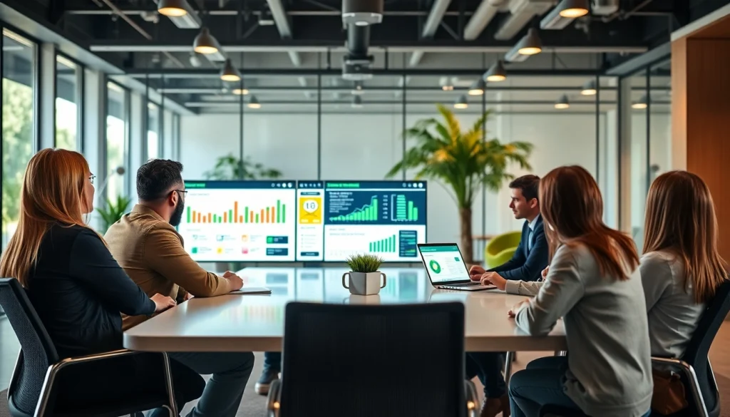 Engaged marketing team analyzing data strategies on https://eztips.com in a modern office.