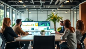 Engaged marketing team analyzing data strategies on https://eztips.com in a modern office.