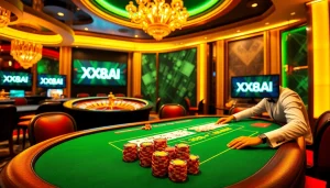 Exciting poker game setup at XX88.AI casino with colorful chips and cards