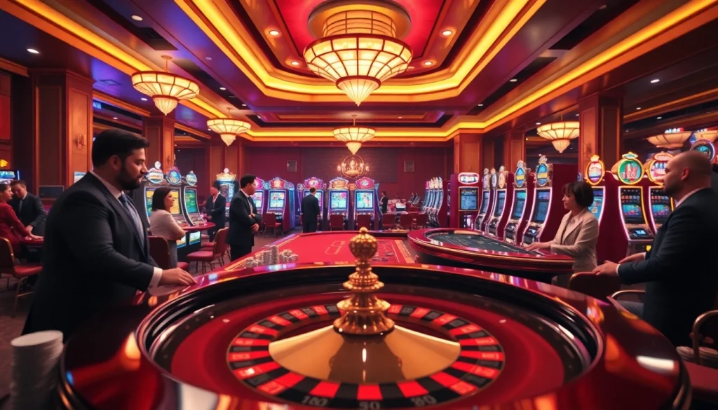 Gamblers enjoying the excitement of a roulette table at 9Dbet casino, showcasing vibrant gaming atmosphere.
