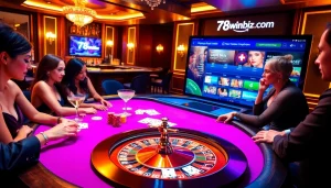 Glamorous poker scene showcasing lively gameplay inspired by https://78winbiz.com/ in a luxury casino setting.