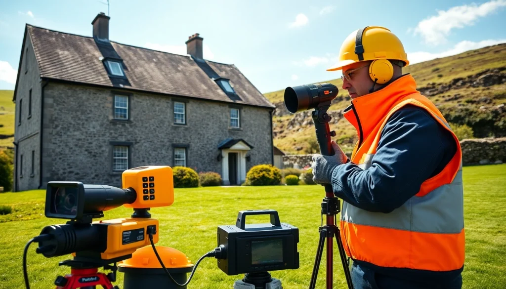 Qualified technician performing leak detection Scotland service with advanced tools in bright daylight.