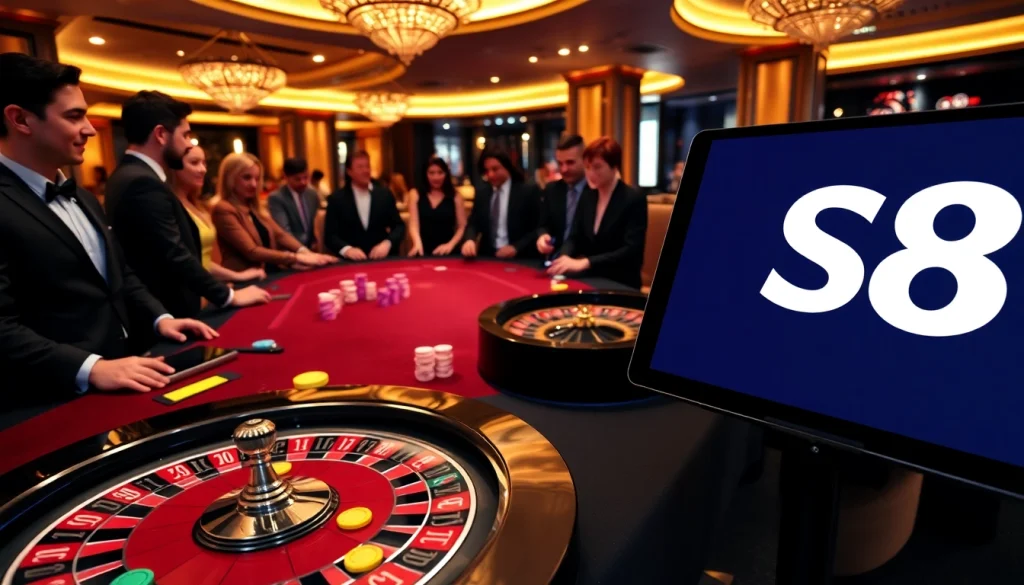 Experience S8 excitement at a luxurious casino table with vibrant chips and engaging players.