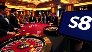 Experience S8 excitement at a luxurious casino table with vibrant chips and engaging players.