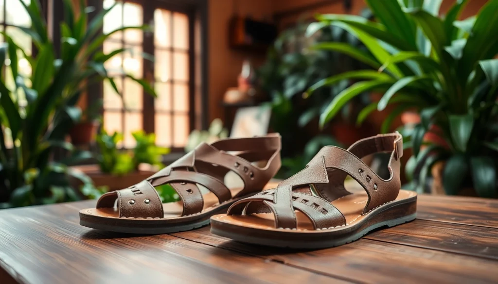 Admire the craftsmanship of huarachepaschers.fr sandals against a lush garden backdrop.