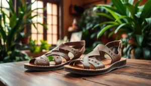 Admire the craftsmanship of huarachepaschers.fr sandals against a lush garden backdrop.