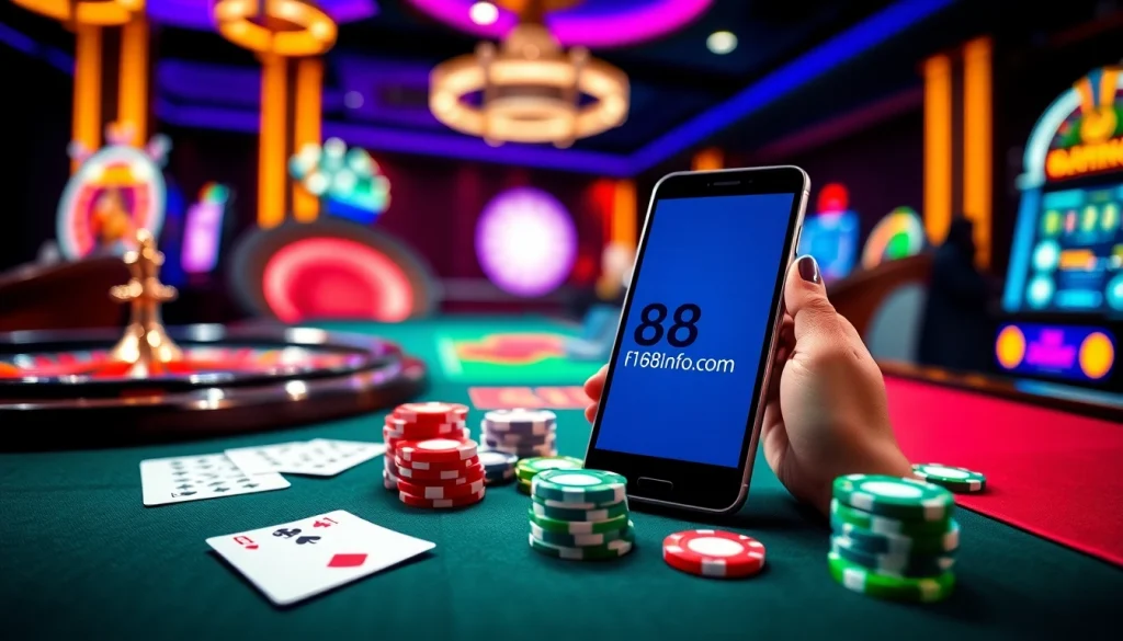 Experience thrilling gameplay at https://f168info.com/ with luxurious casino elements like roulette and poker chips.