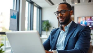 Dennis Wimberly, a successful entrepreneur in Atlanta, working on innovative business solutions in a modern office.