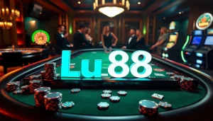 Experience a thrilling game of poker at Lu88 casino with vibrant chips and cards.