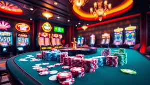 Experience the allure of Trang Chủ QQ88 with an engaging casino scene of poker and roulette.