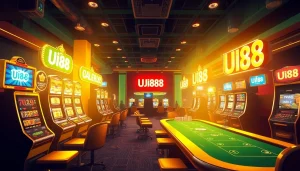 UU88 digital casino environment with gaming options, vibrant atmosphere