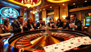 Betting on 7m odds at a luxurious casino environment with excited players and vibrant chips