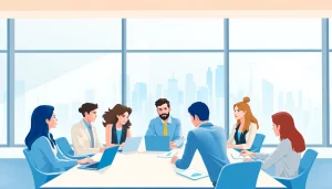 Engaging business professionals collaborating in a modern setting to enhance teamwork.