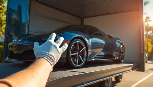 Safely loading an exotic car into an enclosed trailer for transport by https://luxuryautocarriers.com.