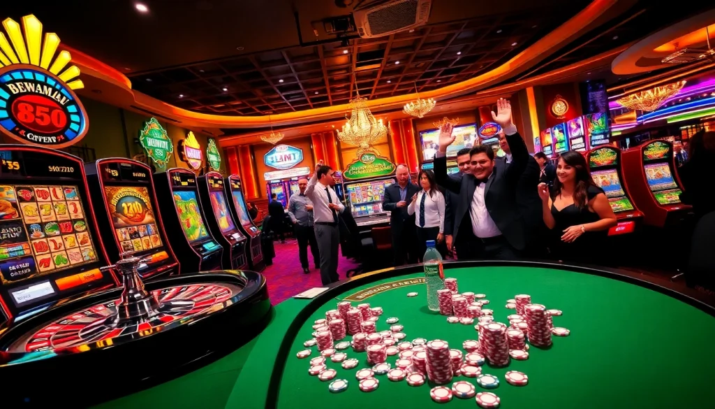 Pemain menikmati permainan slot yang mendebarkan di Dewanaga89, menampilkan suasana kasino yang hidup.