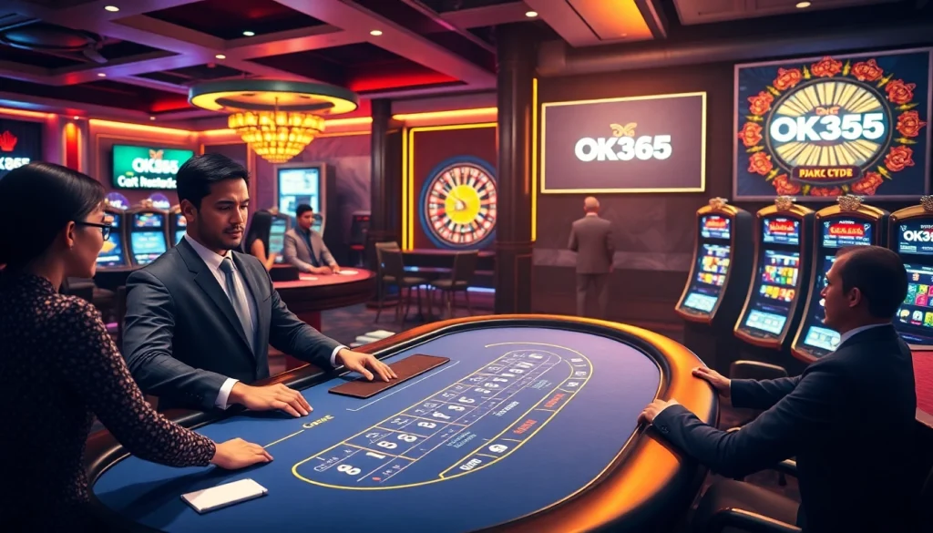 Players enjoying an exciting game at OK365 casino featuring blackjack and slot machines.